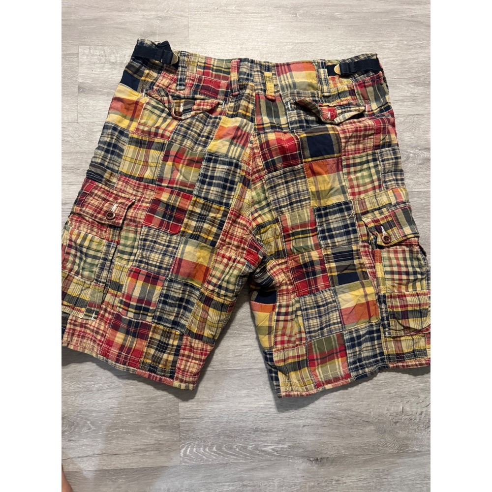 VTG Gap Mens Patchwork Plaid Cargo Shorts Multi Color Preppy Size 36